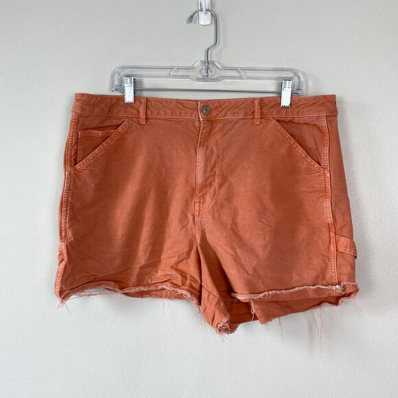American Eagle Highest Rise 90s Boyfriend Cargo Shorts Denim Orange Coral SZ 18 - Picture 2 of 8